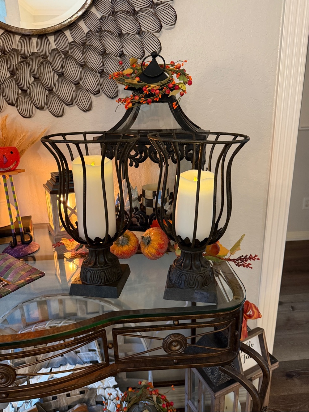 Vintage Rustic Elegance Openwork Metal Urn Pair Candle Holders - Picture 7 of 17